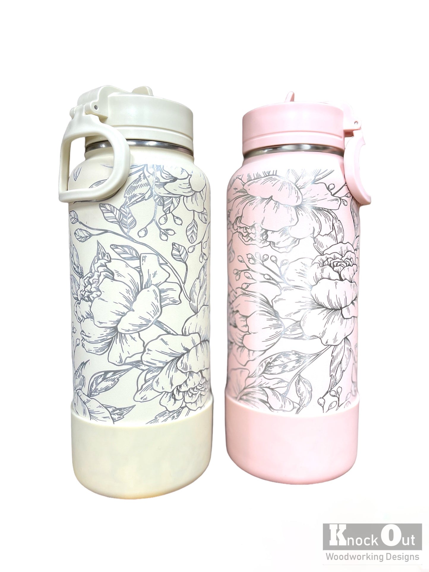 READY TO SHIP Engraved 32oz Water Bottle - Peonies