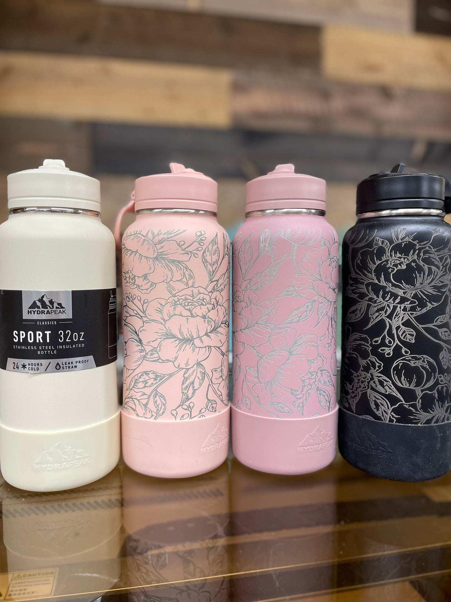 READY TO SHIP Engraved 32oz Water Bottle - Peonies